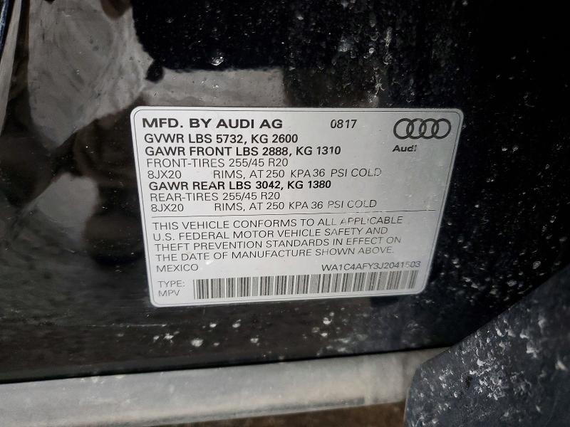 2018 Audi Sq5 მანქანა იყიდება აუქციონზე, vin: WA1C4AFY3J2041503, აუქციონის ნომერი: 45632596