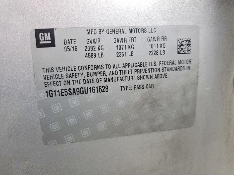 41970106 :رقم المزاد ، 1G11E5SA9GU161628 vin ، 2016 Chevrolet Malibu Limited مزاد بيع