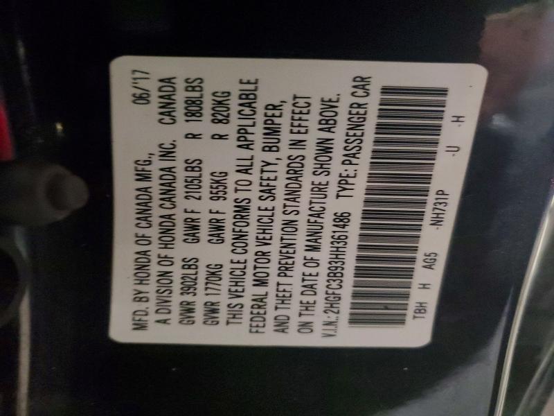 42076946 :رقم المزاد ، 2HGFC3B93HH361486 vin ، 2017 Honda Civic مزاد بيع