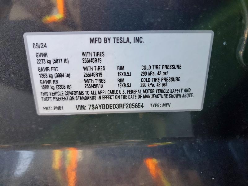 Продаж на аукціоні авто 2024 Tesla Model Y, vin: 7SAYGDED3RF205654, номер лоту: 46875896