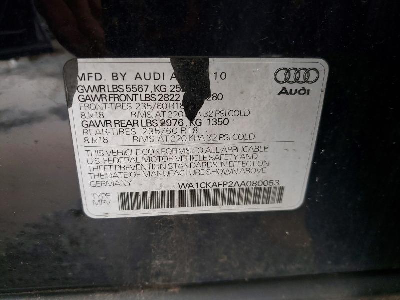 45644516 :رقم المزاد ، WA1CKAFP2AA080053 vin ، 2010 Audi Q5 مزاد بيع