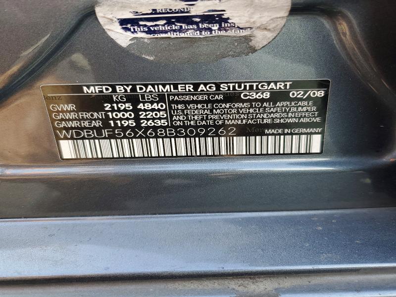 47652046 :رقم المزاد ، WDBUF56X68B309262 vin ، 2008 Mercedes-benz E مزاد بيع