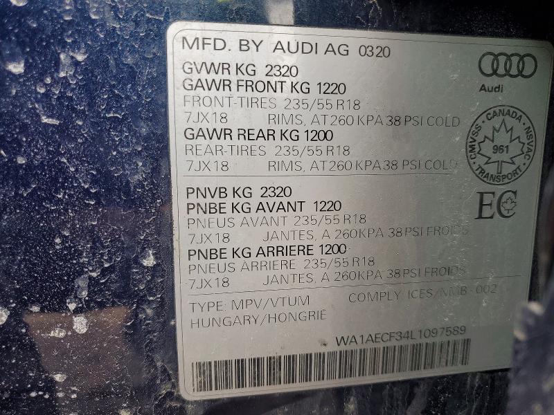 Aukcja sprzedaży 2020 Audi Q3, vin: WA1AECF34L1097589, numer aukcji: 47111036