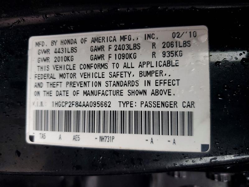 Продажа на аукционе авто 2010 Honda Accord, vin: 1HGCP2F84AA095662, номер лота: 79222945