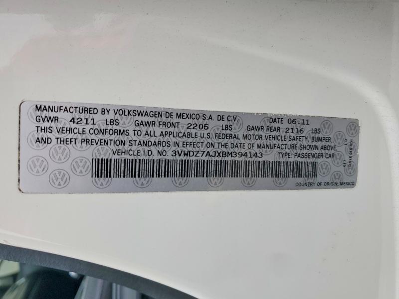 48352676 :رقم المزاد ، 3VWDZ7AJXBM394143 vin ، 2011 Volkswagen Jetta مزاد بيع