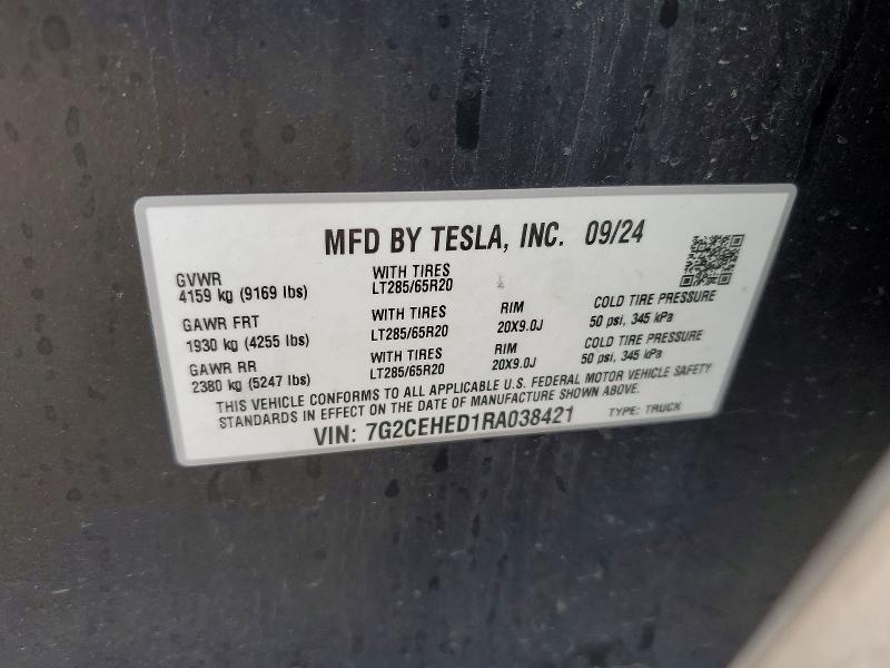 2024 Tesla Cybertruck მანქანა იყიდება აუქციონზე, vin: 7G2CEHED1RA038421, აუქციონის ნომერი: 79982715