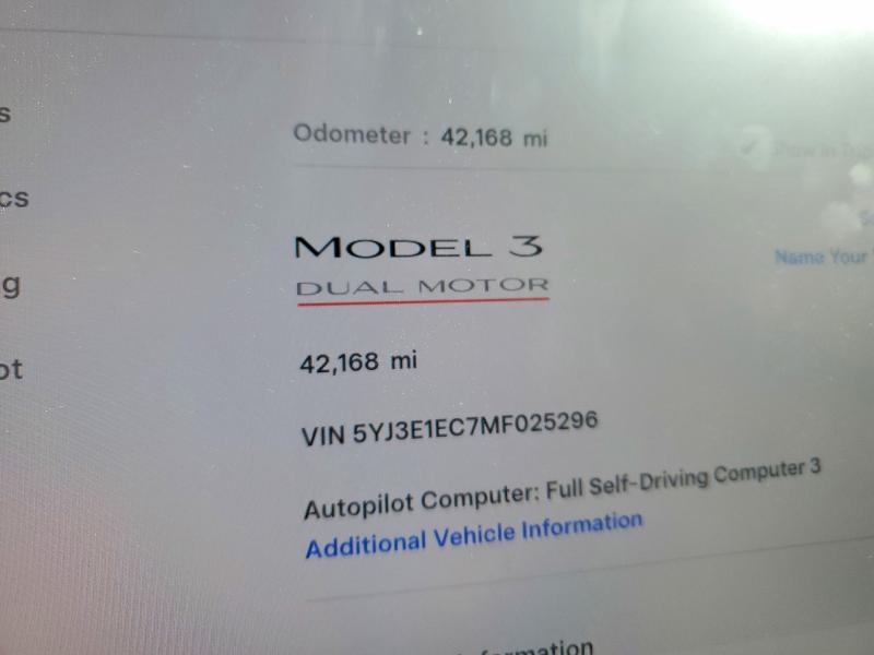 Aukcja sprzedaży 2021 Tesla Model 3, vin: 5YJ3E1EC7MF025296, numer aukcji: 47273156