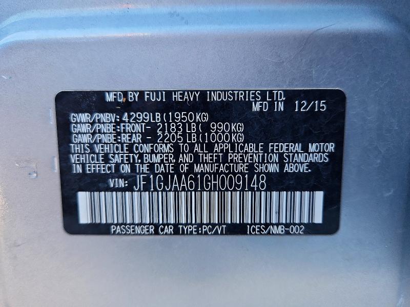 Aukcja sprzedaży 2016 Subaru Impreza, vin: JF1GJAA61GH009148, numer aukcji: 41930826