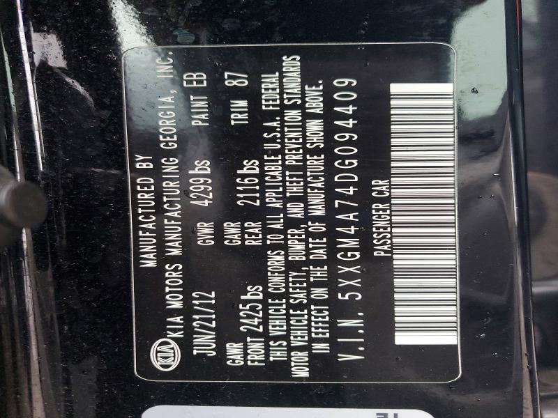 77294135 :رقم المزاد ، 5XXGM4A74DG094409 vin ، 2013 Kia Optima مزاد بيع
