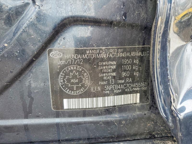 46550006 :رقم المزاد ، 5NPEB4AC7CH455161 vin ، 2012 Hyundai Sonata Gl 4dr مزاد بيع