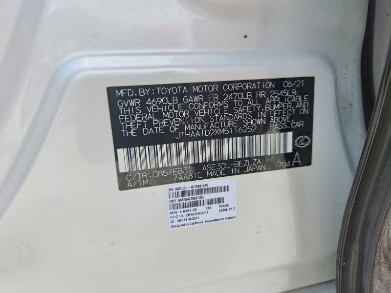 Aukcja sprzedaży 2021 Lexus Is 300, vin: JTHAA1D2XM5116252, numer aukcji: 47129106