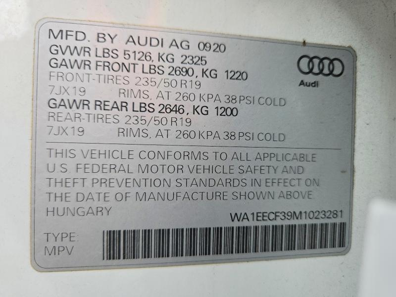 Продаж на аукціоні авто 2021 Audi Q3, vin: WA1EECF39M1023281, номер лоту: 45865466