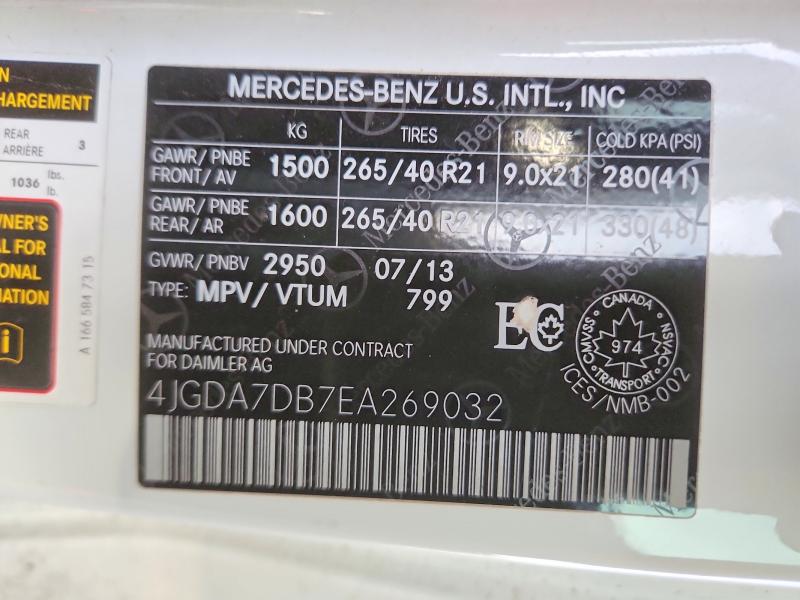 Aukcja sprzedaży 2014 Mercedes Benz Ml, vin: 4JGDA7DB7EA269032, numer aukcji: 46379326