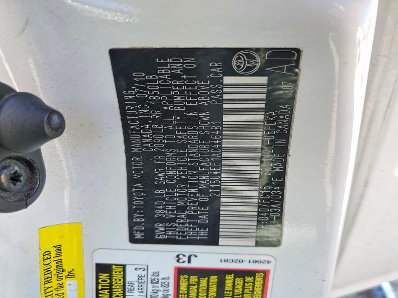Продажа на аукционе авто 2010 Toyota Corolla, vin: 2T1BU4EE1AC446481, номер лота: 45739116