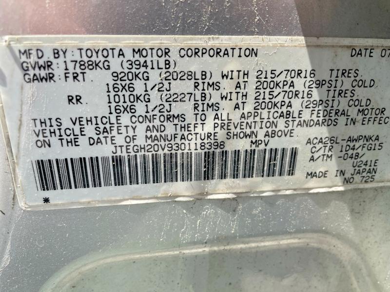 Aukcja sprzedaży 2003 Toyota Rav4, vin: JTEGH20V930118398, numer aukcji: 47575916