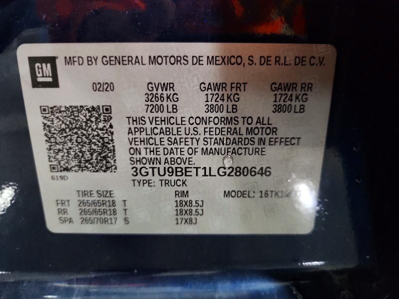 79617145 :رقم المزاد ، 3GTU9BET1LG280646 vin ، 2020 Gmc Sierra مزاد بيع
