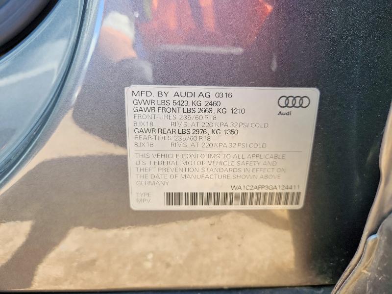 Продаж на аукціоні авто 2016 Audi Q5, vin: WA1C2AFP3GA124411, номер лоту: 41758606
