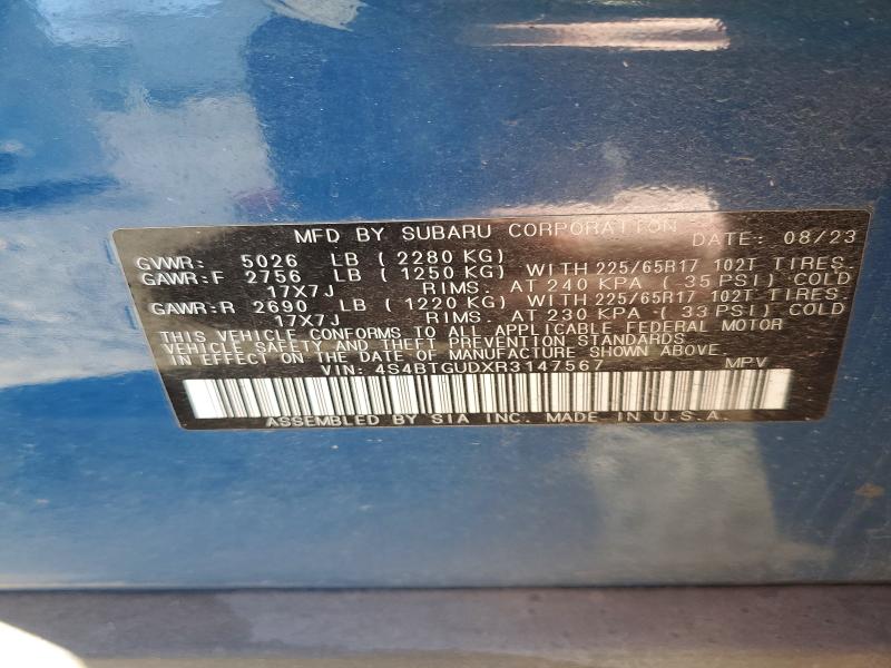 Aukcja sprzedaży 2024 Subaru Outback, vin: 4S4BTGUDXR3147567, numer aukcji: 46153966