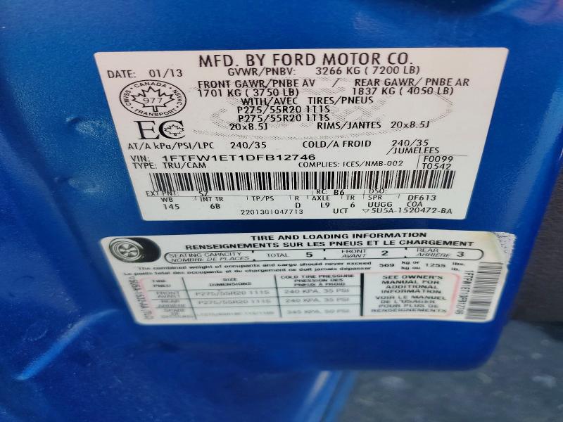 41583206 :رقم المزاد ، 1FTFW1ET1DFB12746 vin ، 2013 Ford F150 مزاد بيع