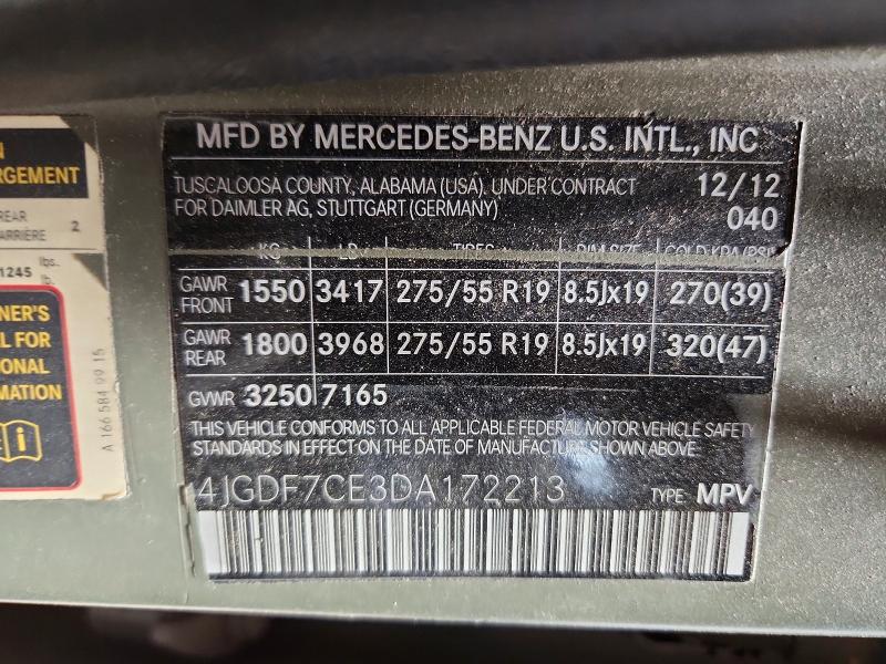 2013 Mercedes-benz Gl მანქანა იყიდება აუქციონზე, vin: 4JGDF7CE3DA172213, აუქციონის ნომერი: 48258596