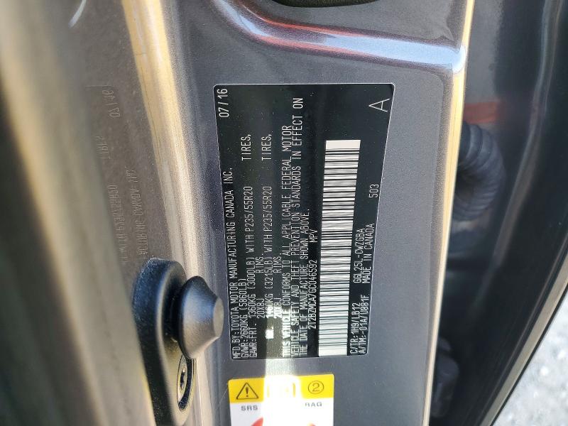 47259626 :رقم المزاد ، 2T2BZMCA7GC046592 vin ، 2016 Lexus Rx 350 مزاد بيع