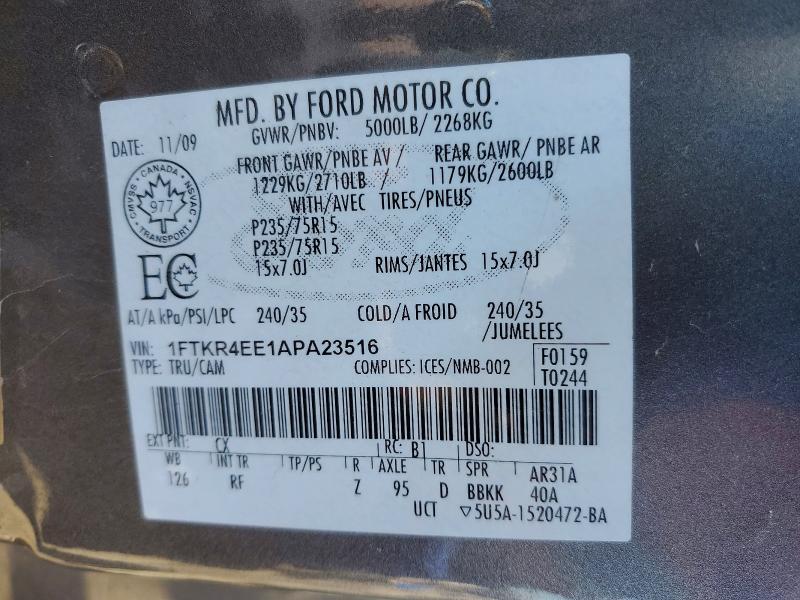 2010 Ford Ranger მანქანა იყიდება აუქციონზე, vin: 1FTKR4EE1APA23516, აუქციონის ნომერი: 47926396