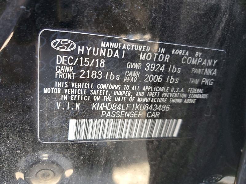 Продажа на аукционе авто 2019 Hyundai Elantra, vin: KMHD84LF1KU843486, номер лота: 41839936