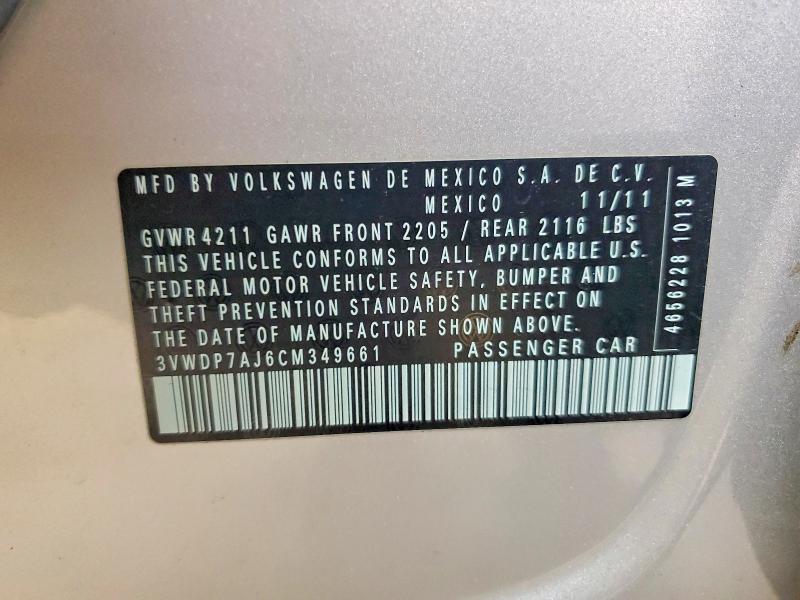 Продажа на аукционе авто 2012 Volkswagen Jetta, vin: 3VWDP7AJ6CM349661, номер лота: 79374375