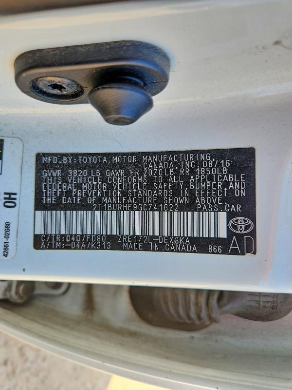 Auction sale of the 2016 Toyota Corolla, vin: 2T1BURHE9GC741622, lot number: 46152256
