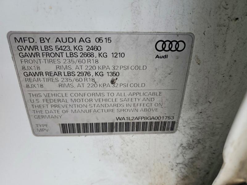 Продаж на аукціоні авто 2016 Audi Q5, vin: WA1L2AFP8GA001753, номер лоту: 79156145