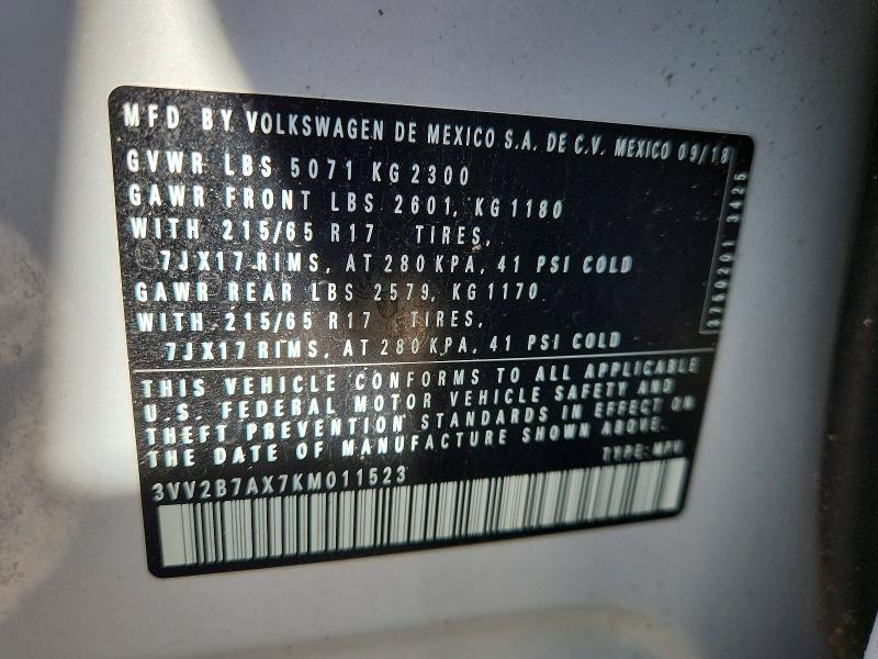 Aukcja sprzedaży 2019 Volkswagen Tiguan, vin: 3VV2B7AX7KM011523, numer aukcji: 46662486