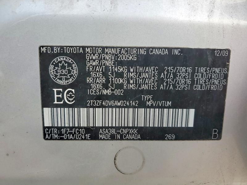 79458775 :رقم المزاد ، 2T3ZF4DV6AW024142 vin ، 2010 Toyota Rav4 مزاد بيع
