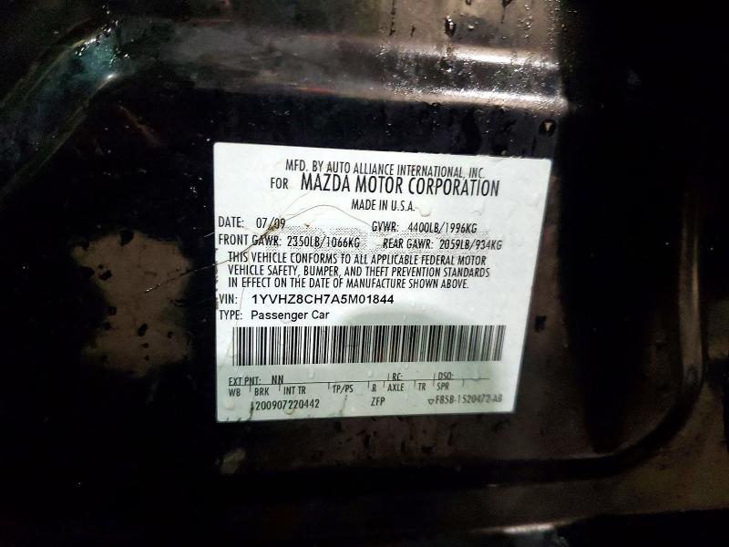 2010 Mazda 6 მანქანა იყიდება აუქციონზე, vin: 1YVHZ8CH7A5M01844, აუქციონის ნომერი: 41805906