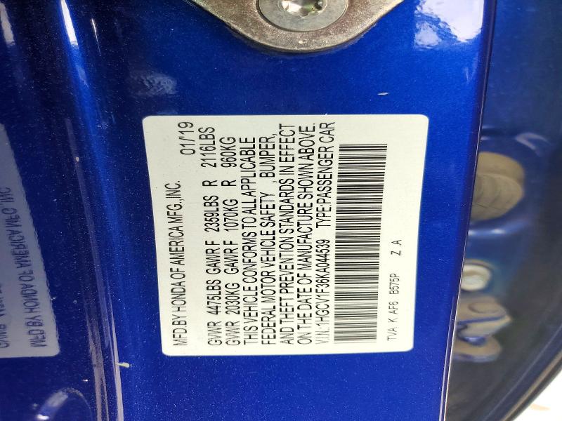 Aukcja sprzedaży 2019 Honda Accord, vin: 1HGCV1F36KA044539, numer aukcji: 48161976