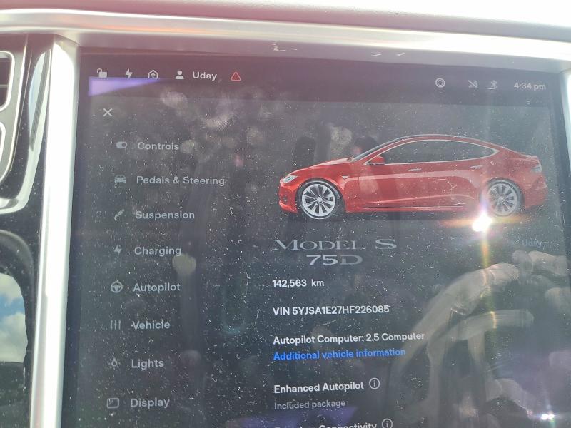 Продаж на аукціоні авто 2017 Tesla Model S, vin: 5YJSA1E27HF226085, номер лоту: 74404005