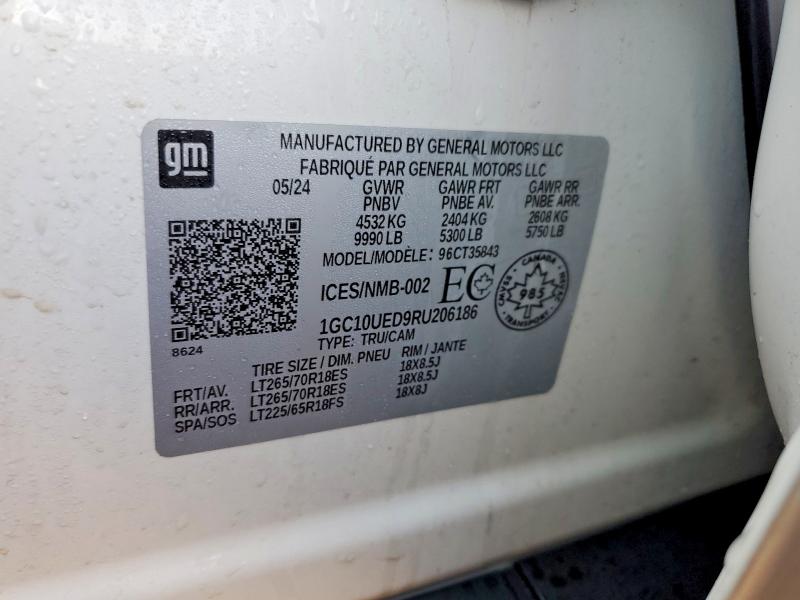 2024 Chev Silverado მანქანა იყიდება აუქციონზე, vin: 1GC10UED9RU206186, აუქციონის ნომერი: 41900636