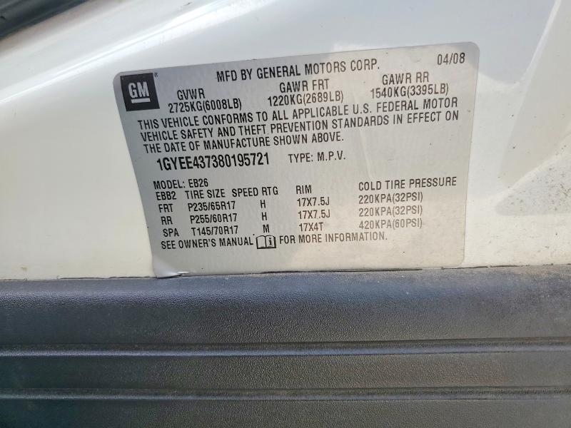 47940696 :رقم المزاد ، 1GYEE437380195721 vin ، 2008 Cadillac Srx مزاد بيع