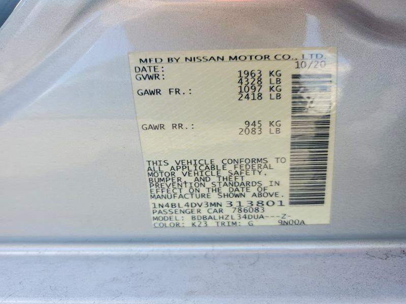 45680866 :رقم المزاد ، 1N4BL4DV3MN313801 vin ، 2021 Nissan Altima مزاد بيع