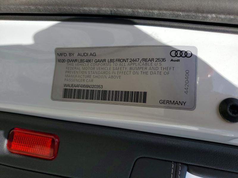 Aukcja sprzedaży 2021 Audi A4, vin: WAUEAAF4XMA020353, numer aukcji: 79247765