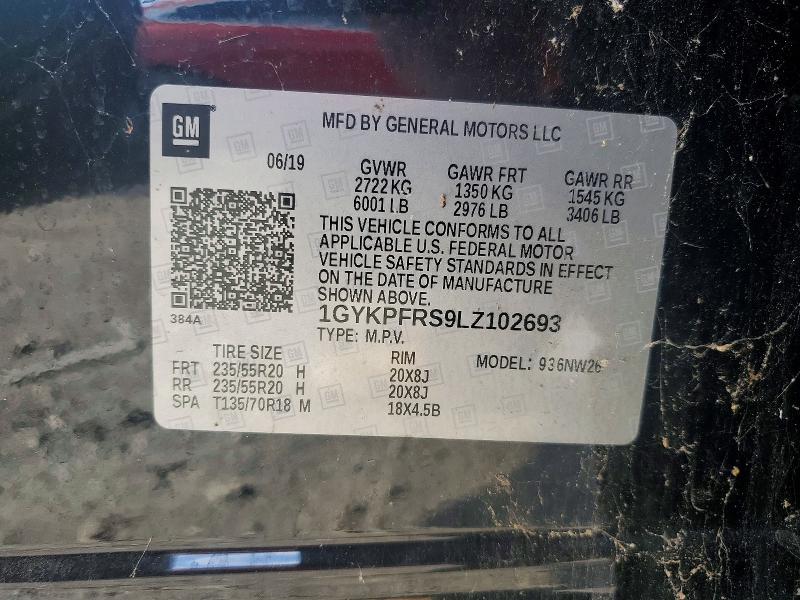 41863086 :رقم المزاد ، 1GYKPFRS9LZ102693 vin ، 2020 Cadillac Xt6 مزاد بيع