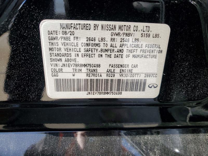 45964936 :رقم المزاد ، JN1EV7BR8MM750498 vin ، 2021 Infiniti Q50 مزاد بيع