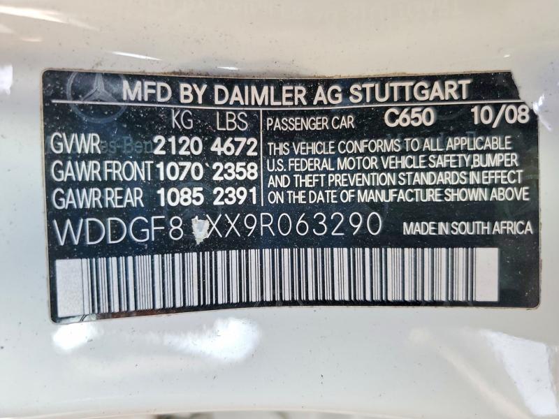 Продажа на аукционе авто 2009 Mercedes-benz C, vin: WDDGF81XX9R063290, номер лота: 77347215