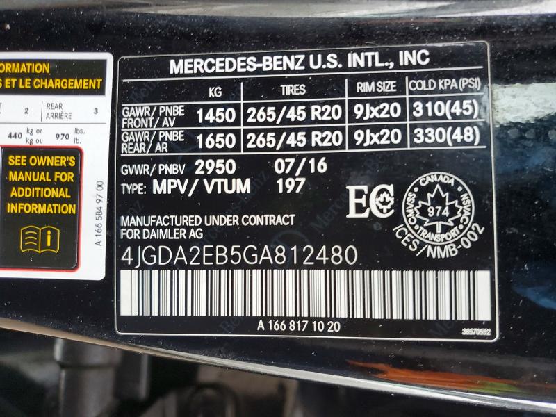 79690305 :رقم المزاد ، 4JGDA2EB5GA812480 vin ، 2016 Mercedes-benz Gle مزاد بيع
