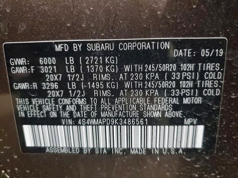 Aukcja sprzedaży 2019 Subaru Ascent, vin: 4S4WMAPD9K3486561, numer aukcji: 46680956