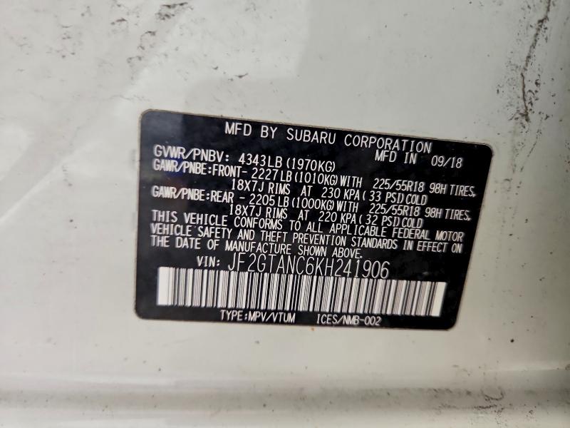 Aukcja sprzedaży 2019 Subaru Crosstrek, vin: JF2GTANC6KH241906, numer aukcji: 46560946