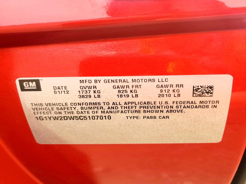 Продаж на аукціоні авто 2012 Chevrolet Corvette, vin: 1G1YW2DW5C5107010, номер лоту: 45862586