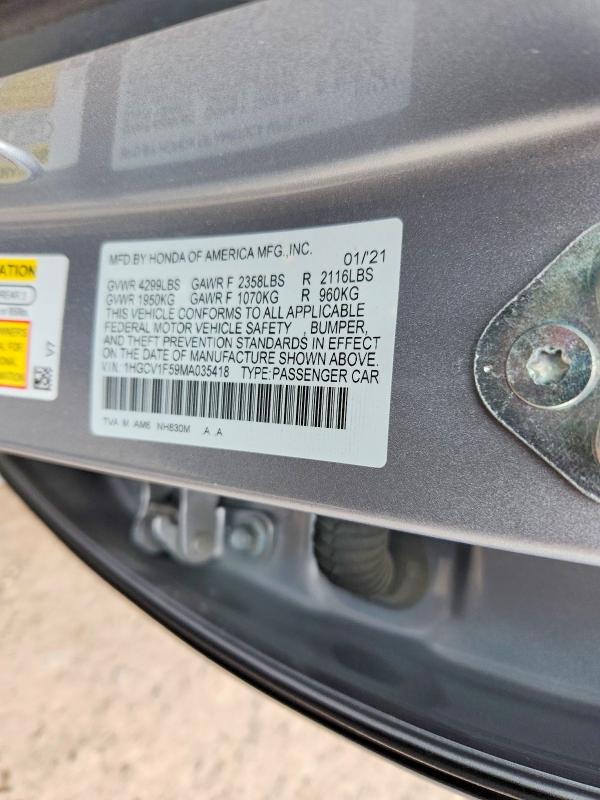 Aukcja sprzedaży 2021 Honda Accord, vin: 1HGCV1F59MA035418, numer aukcji: 45472226