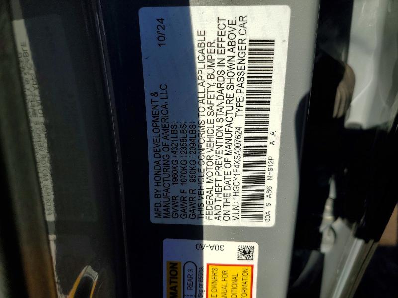 Aukcja sprzedaży 2025 Honda Accord, vin: 1HGCY1F4XSA007624, numer aukcji: 46860776
