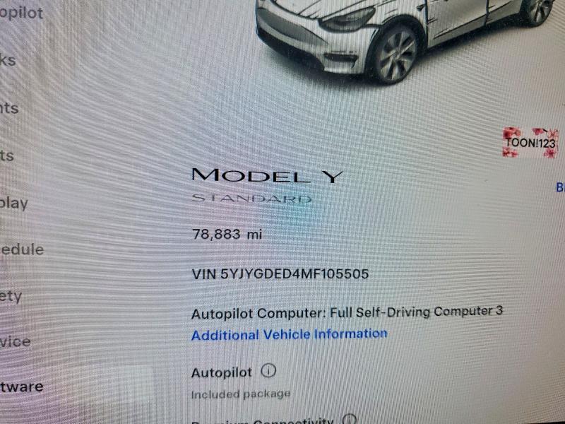 48295596 :رقم المزاد ، 5YJYGDED4MF105505 vin ، 2021 Tesla Model Y مزاد بيع