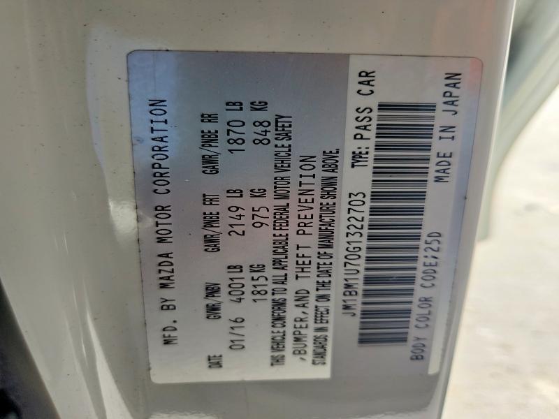 2016 Mazda 3 მანქანა იყიდება აუქციონზე, vin: JM1BM1U70G1322703, აუქციონის ნომერი: 46210156